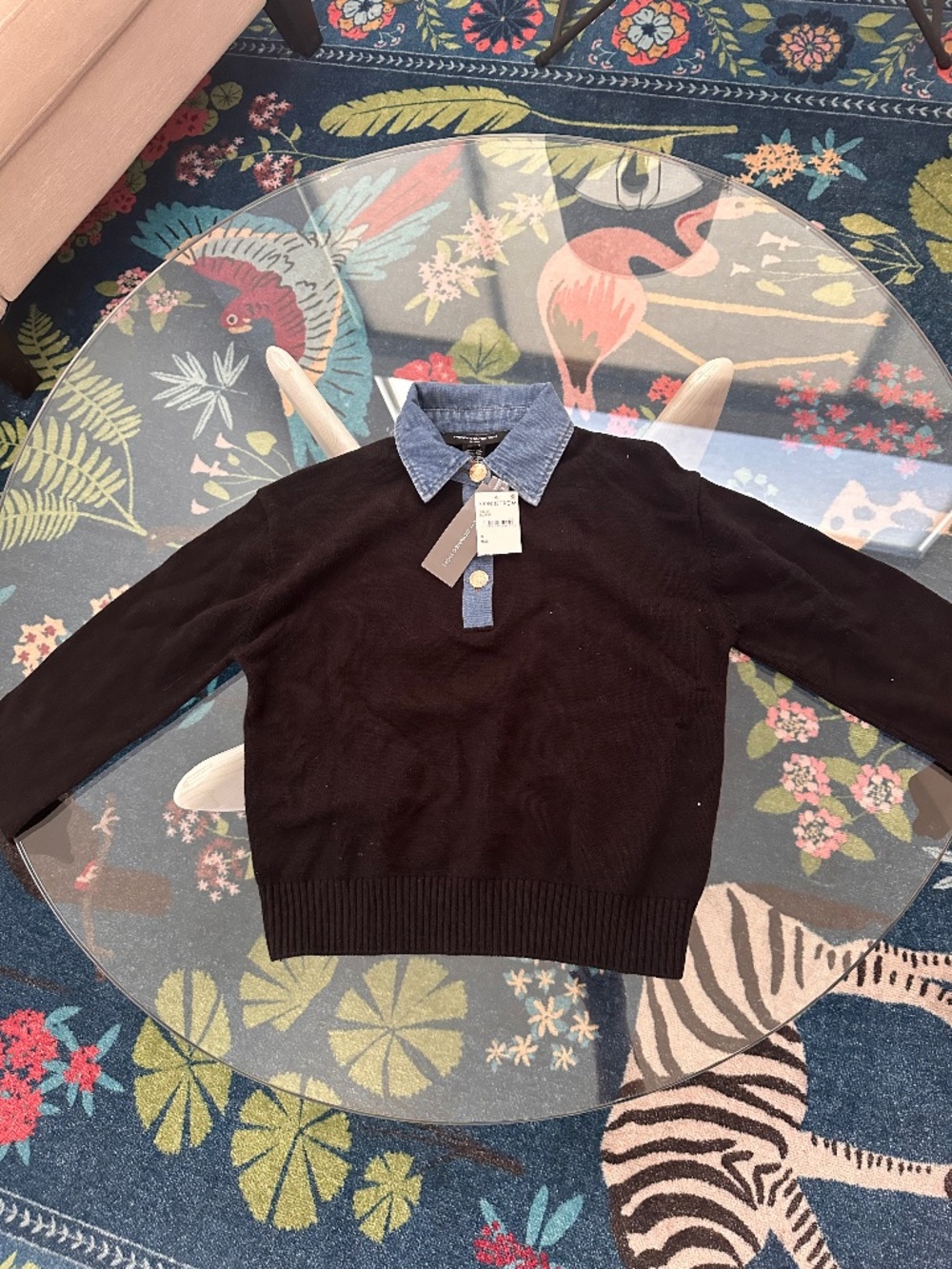 French Connection Black Sweater with Denim Collar